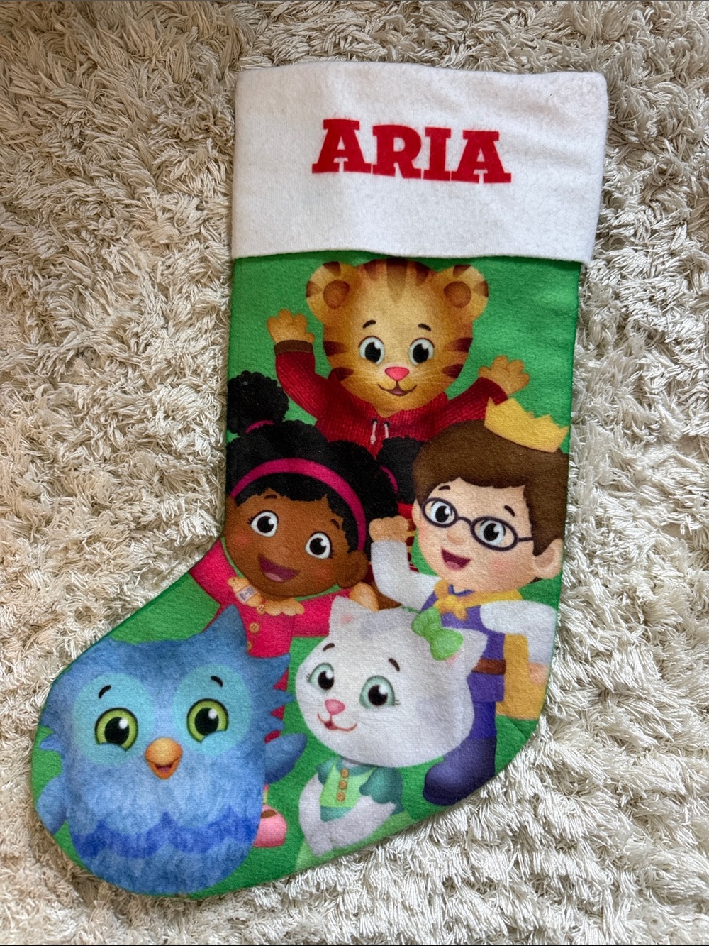 Personalized ARIA Christmas Stocking with Daniel Tiger Characters